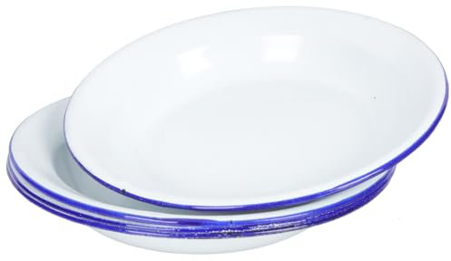 STOBAZA Set di 4 piatti smaltati, piatti rotondi in smalto da 6 pollici, sfusi, piatti smaltati con bordo blu, stoviglie per insalata di pasta, campeggio all'aperto picche