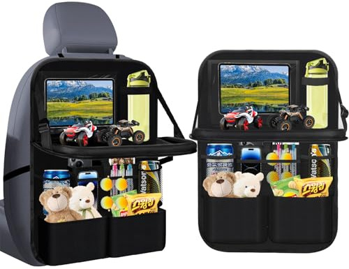 Organisateur d'Auto Protection Siège Arrière Enfant, Protection Siège Voiture Enfant Large, Avec Table Rabattable, Porte Tablette Voiture Intégré, Multifonction Étanche, Nombreuses Poches - Noir