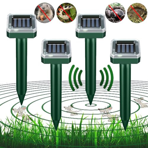 4 Packs of Mole Repellent Outdoor Solar Ultrasonic, Mole Stopper Scare Vole for Lawn Garden & Yard Home, Snake Repellent-Solar Powered Insect, IP66 Waterproof - Rodents,Vole,Gopher,and Mole Deterrents