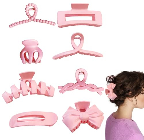 KEWUF Surtido de 8 pinzas grandes para mujer, pinzas de garra de flores para cabello grueso, accesorios antideslizantes para el cabello con múltiples estilos - Rosa