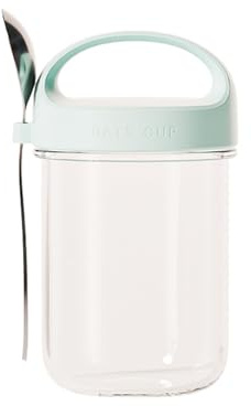 Qcbuegof Bocal de stockage alimentaire transparent avec cuillère intégrée, couvercle anti-fuite pour noix, collations, cuisine, petit déjeuner, bol portable à flocons d'avoine