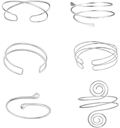 Qwrqwr Armreif Silber Oberarmreifen Armreifen Verstellbare Punk-Armband für Damen Wasserdichter Armreif Oberarm Schmuck für Partys und Besondere Anlässe