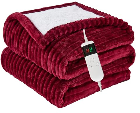 Qieryun Heated Blanket Electric Throw, Soft Flannel Heating Blanket with 8 Hours Auto Off 10 Fast Heating Levels Machine Washable Sherpa Heated Blanket with Overheating Protection