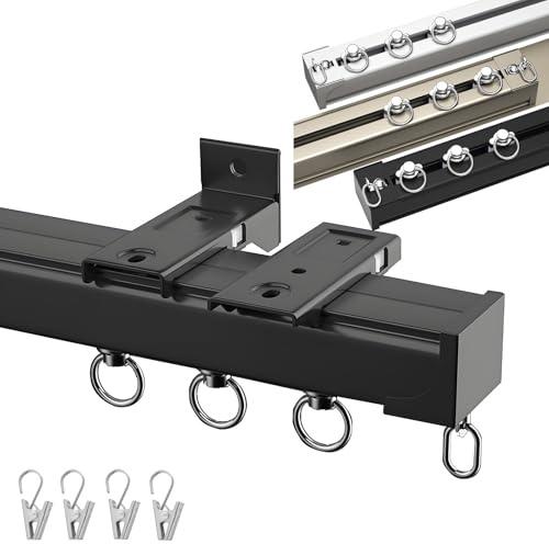 Binario per tende da esterno in alluminio, 200 cm, per divisori, lunghezza regolabile (50-400 cm), elegante finitura nera ed elegante