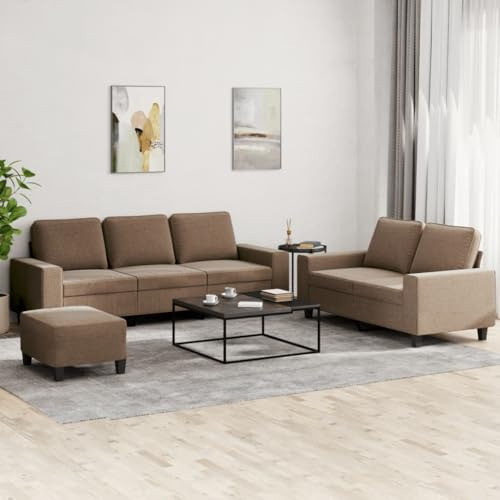 CKioict 3-TLG. Sofagarnitur Braun Stoff, 3-teiliges Sofa Set mit Hocker, strapazierfähiges Stoffsofa, Robustes Gestell aus Sperrholz und Metall, bequem gepolstert, vielseitige
