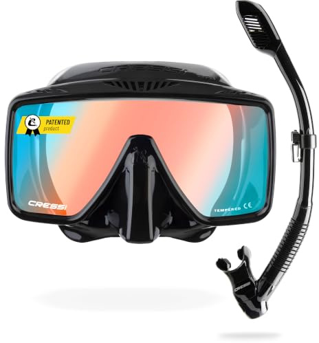 Cressi SF1 Taucherbrille mit Schnorchel, Schnorchelmaske Erwachsene | Tauchmaske quadratisch, breites Sichtfeld, niedriges Innenvolumen, UV getönt, Trockenschnorchel, verstellbares Silikonband