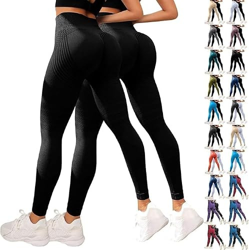 Lot de 2 Luveon Legging Anti Cellulite Femme 3D Original,Leggings 3D Anti Cellulite, Legging à Compression - Minceur Taille Haute sans Couture Yoga Fitness Pantalon Vêtements de Sport pour Femmes
