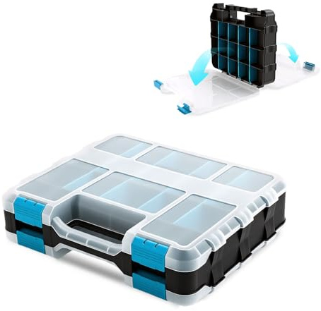famuka Double-Sided Storage Box Organiser Customized Compartments | with Removable Dividers & Carry Handle – Parts Screw Box DIY Tackle Organiser Case