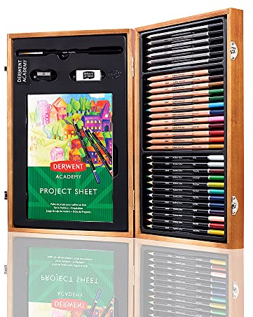 Derwent Academy Mal-Geschenkset in Holzbox, 35-teiliges Kunstset für Einsteiger, ideales Set zum Zeichnen, Skizzieren und Basteln, hochwertiges Malset für Erwachsene oder jugendliche Künstler, 2300147