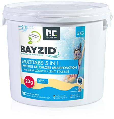 Höfer Chemie 5 in 1 Multitabs Pool 20g - 5kg - Chlortabletten für Pool 20g - 5-Phasen Pflege & Reinigung - Made in Europe - Für kristallklares Poolwasser