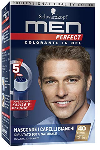 Schwarzkopf Män Perfect Gelfärgämne, vit hårfärg för män, naturligt resultat, 40 nyanser mörkblond, naturlig