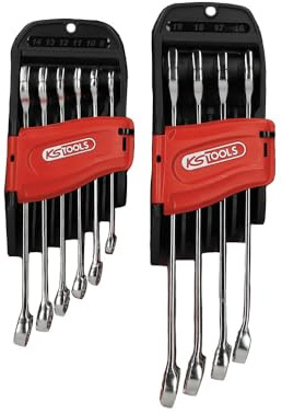 KS TOOLS - 922.0050 - Jeu de 10 clés mixtes métriques - Clé mixte sur support - Composé de 10 pièces de 8 à 19 mm - Angle de fourche et œil incliné à 15°