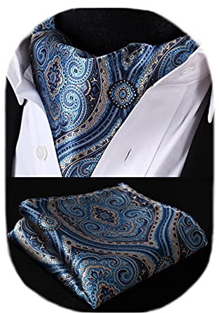 HISDERN Cravatta Uomo Ascot Floreale Paisley Cravatta E Fazzoletto Da Taschino Set Di Cravatte Fazzoletto Jacquard Per Matrimonio Festa Elegante,Blu,Taglia unica