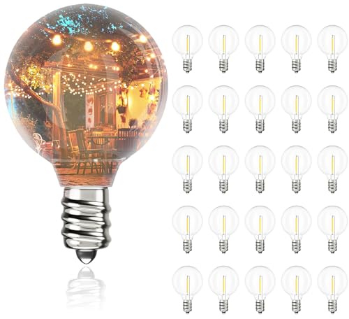 Svater G40 LED Replacement Bulbs for Outdoor String Lights, 25 Pack Dimmable Shatterproof Globe Bulbs, E12/C7 Screw Base Edison Light Bulbs for Indoor Outdoor Patio Decor, Warm White 2700K
