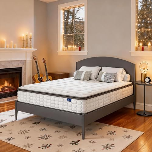 Vesgantti Queen Mattresses, 10 Inch Hybrid Pillow Top Queen Size Mattress in a Box, Memory Foam Pocket Coils Innerspring Mattresses, Fiberglass Free, Pressure Relief, Medium Firm Plush Feel