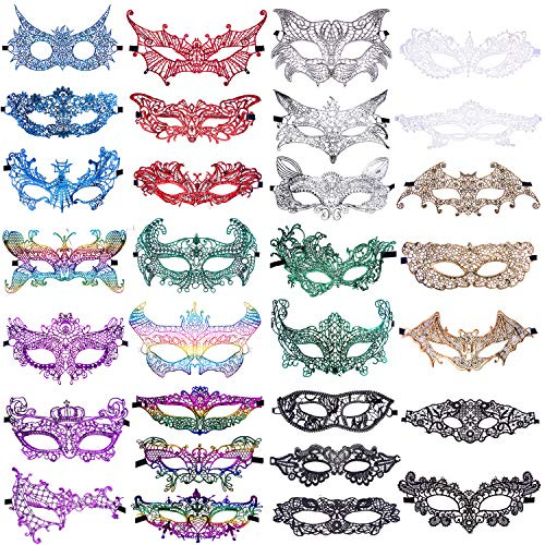 SIQUK 30 Stück Venezianische Masken Damen Spitze Augenmaske Venezianisch Spitzenmaske für Party Abend Ball, 9 Farben