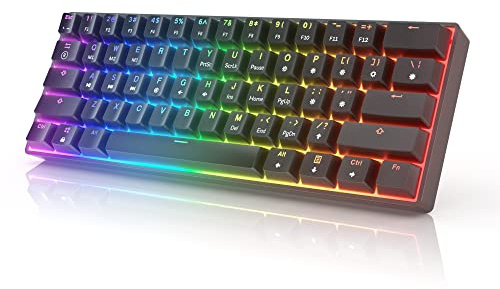 HKKB GK61 Mechanical Gaming Keyboard 60 Percent | 61 RGB Rainbow LED Backlit Programmable Keys | USB Wired | For Mac and Windows PC | Hotswap Gateron Mechanical Blue Switches | Black