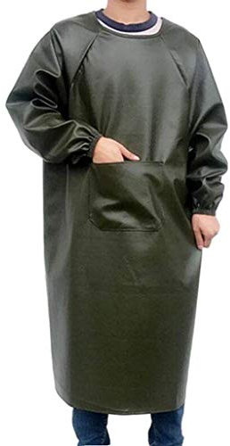 SSB Herren-Lederschürze, wasserdicht, Arbeitsschürze, extra lange Schweißschürze mit Taschen, Metzgerschürze, Küchenschürze mit langen Ärmeln, Geschirrspülkittel F 120 x 120 cm