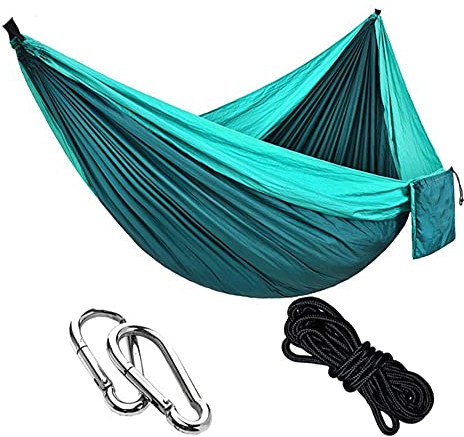 Hamac de Camping en Plein air 270 * 140 CM - Hamacs légers de Parachute en Nylon Portables Hamac Simple avec Cordes et mousquetons-Noir