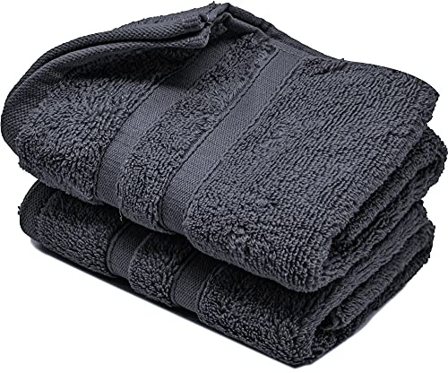 Hand Towels 600gsm ZERO TWIST Cotton Highly Absorbent & Quick Dry Luxury Hotel Quality Luxe Collection Fade Resistant 50x80cm (Charcoal Grey, Pack Of 2)