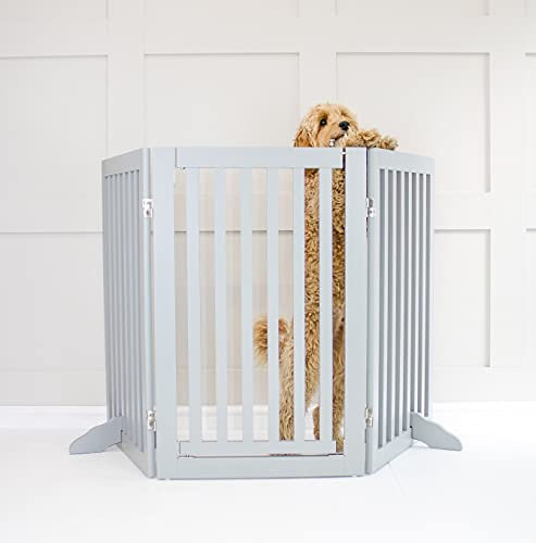 Lords & Labradors Grey Wooden Dog Training Gate | With Walk Through Door | Dog Safety Folding Wooden Pet Gate | Portable Indoor Barrier For Pets | Pet Door Way Barrier | Gate Ideal For Hallways