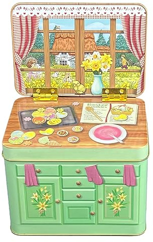 MediMuc Sideboard Ostern - die aufklappbare Rückwand gibt der Dose eine sehr dekorative und zusätzliche Dimension- Keksdose, Osterdose - Vol. 1.2l - Maße (L x B x H) 14,5 x 10,0 x 10,5cm