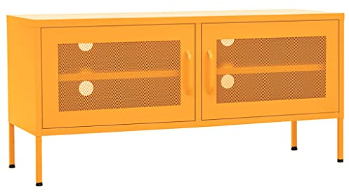 vidaXL TV Schrank mit 2 Gittertüren Lowboard TV Möbel Tisch Board Sideboard Fernsehtisch Fernsehschrank HiFi-Schrank Senfgelb 105x35x50cm Stahl