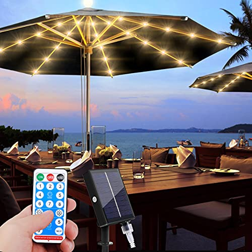 Solar Parasol Lighting, Umbrella Fairy Lights with 104 LEDs Lights and Remote Control, 8 Modes, Camping Tents, Outdoor and Indoor Decorative Light