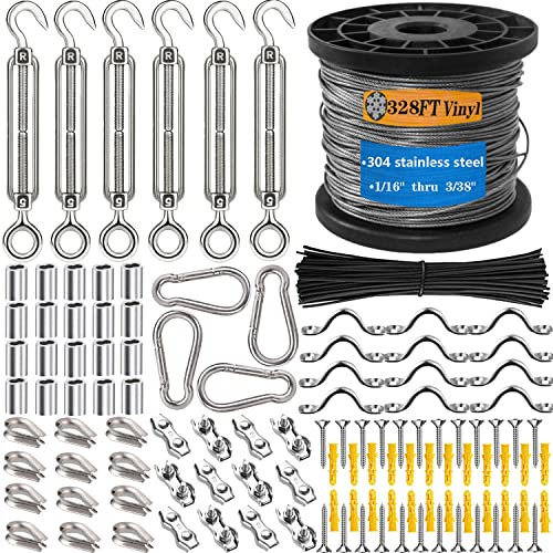 BRISBONN 2mm x 100m PVC Coated Stainless Steel Wire Rope Kit - M5 Turnbuckle Tensioner for Garden Climbing Plants, Picture Hanging, DIY Crafts & Outdoor Use
