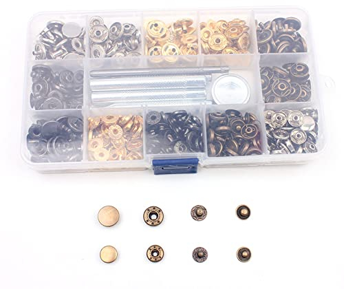 Ledernieten Doppelkappe Nieten mit Einstellwerkzeug Kit Messing Doppelkappe Nieten Aufbewahrungsbox für DIY Lederhandwerk