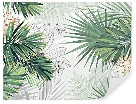 Carta da parati jungle, tropicali, fotomurali premium 260x180 cm, stile 3D giungla, tropici, palme, foglie, alberi, pietra, carta da parati 3d per camera letto, soggiorno, verde u12819