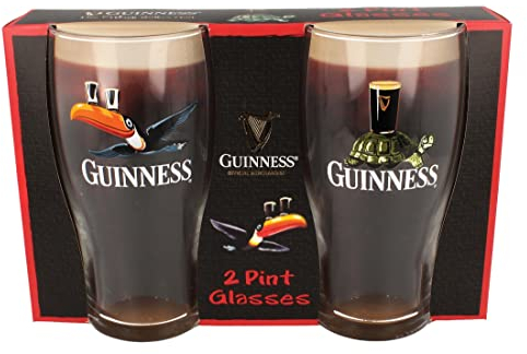 Guinness Official Merchandise Tortuga / Toucan Gilroy - Juego de vasos de pinta (2 pintas), transparente