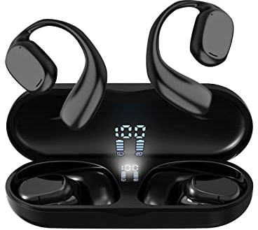 Open Ear Kopfhörer kabellos Bluetooth Sportkopfhörer mit Mikrofon Luftleitung Knochenschall Ohrhörer wasserdicht wireless Bone Conduction Headphones mit Ohrhaken für Workout Laufen Joggen Schwarz
