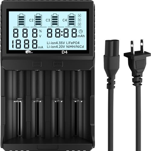 IMREN 18650 Cargador de Batería, Pantalla LCD con Prueba de Capacidad, 4 Ranuras Universal Cargador Rápido de Batería Recargable para 1.2V Ni-MH/Ni-CD LiFePO4 18650 18500 20700 21700 26650