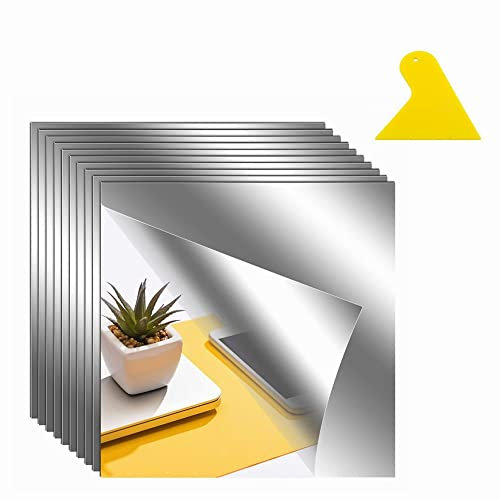 Norhogo 10 Pezzi Adesivi da Parete a Specchio, specchio adesivo da Parete, fogli in materiale morbido Non Vetro Specchio Piastrelle Parete appiccicoso Specchio 20 x 20 cm