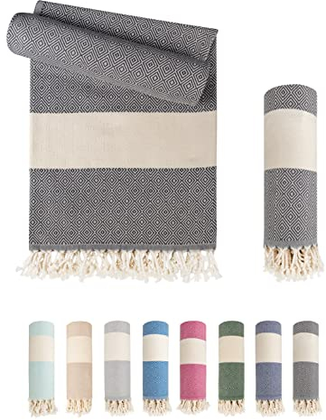 LAYNENBURG Premium Hamamtuch mit handgeknüpften Fransen - 100% Baumwolle - XXL Strandtuch 95x180 cm - Oeko TEX 100 - Strand-Handtuch Karomuster groß - Reisehandtuch & Saunatuch (Anthrazit)