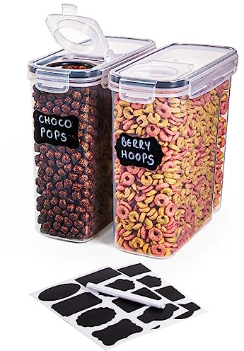 nuovva Lot de 2 boîtes de conservation hermétiques pour céréales - Distributeur de qualité alimentaire et sans BPA avec couvercle rabattable - Idéal pour céréales et flocons de maïs - 2,5 L