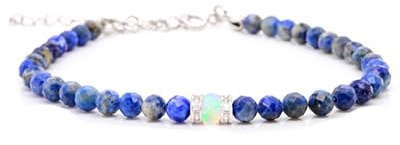 Liberty Angels - Bracciale in pietra naturale in argento 925 con chiusura, perle e vero opale – con certificato, Opale etiopico.