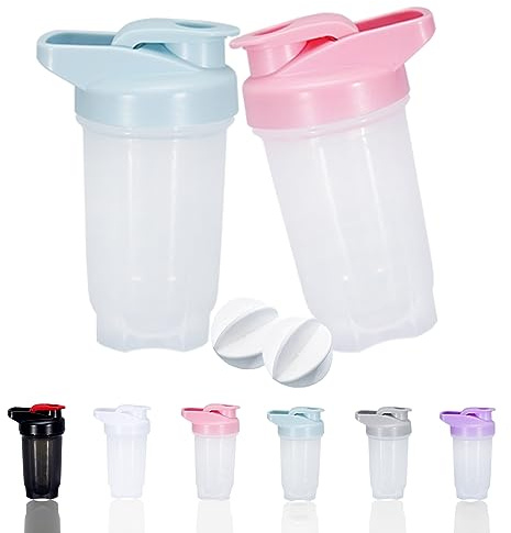 GAISHION Shaker Bottle Protein Shakes Cup and 10-Ounce/300ML Shaker-Bottle with Whisk Balls, Protein Shaker- Bottles Set,Non-BPA plastic (Blue+Pink(2PCS))