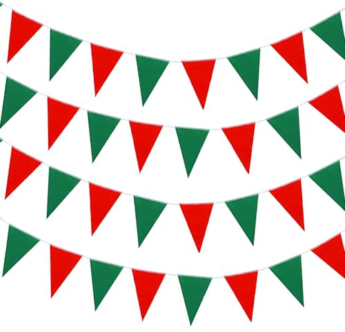 Green and Red Pennant Banner,2 Pcs Christmas Party Triangle Flag Garland Hanging Bunting Banner Streamer for Christmas New Years Festivals Graduation Garden Hanging Decorations,16.4 ft/Pcs