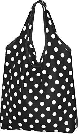 Jmorco Schwarze und weiße Polka Dots Große wiederverwendbare faltbare Damen-Einkaufstasche Eco Tote Handtasche Falten Weg Shopper Tasche, Schwarz und Weiß gepunktet, Einheitsgröße