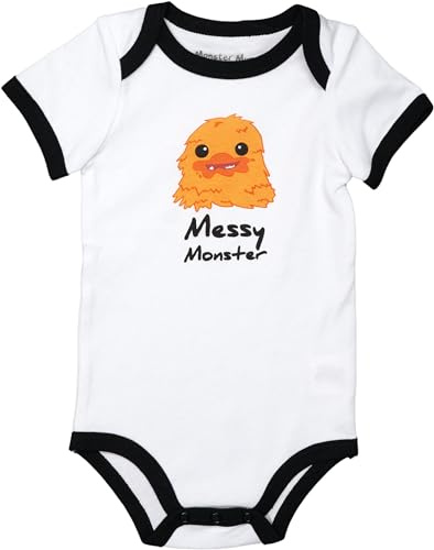 Pavilion - Orange Messy Monster - 12-24 Months Short Sleeve Bodysuit Boy Girl Unisex Baby Shower Gift