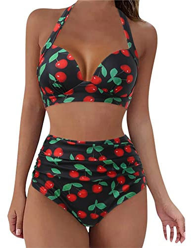 High Waisted Bikini Set Black Bandeau, 2 Piece Bikini Swimsuit, Sexy Halter Twist Bandeau Womens Sexy Halter Twist Bandeau Swimwear Bikini Set Coronation Gifts Essentials Hoodie