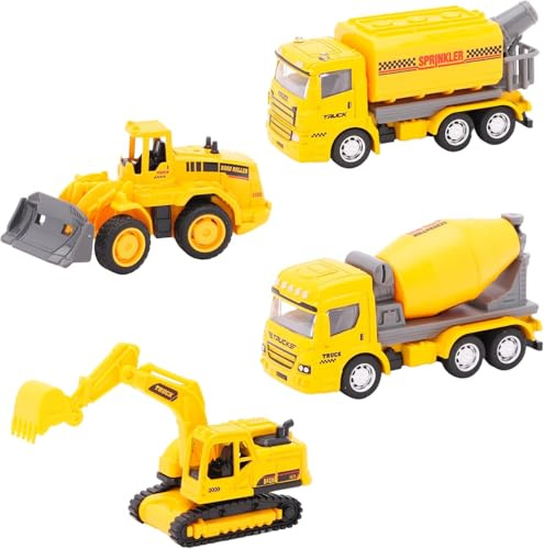 Toyland Pack of 4 Miniature Construction Vehicles - Cement Mixer, Sprinkler, Digger & Bull Dozer - Construction Toys (HL)