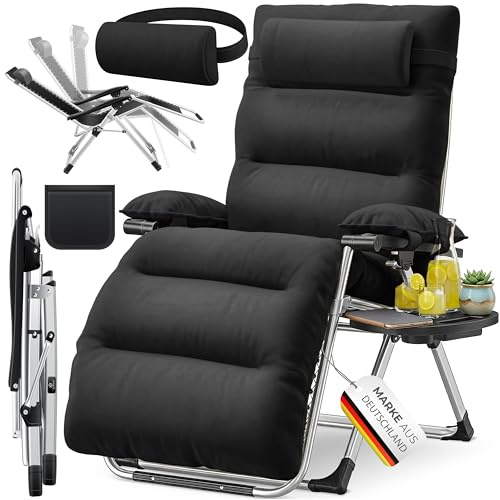 KESSER® Lettino XXL - pieghevole, Resistente alle Intemperie, Portata 200 kg, Rivestimento ergonomico, Schienale regolabile, Portabicchieri e Cuscino per le Braccia, Basic - Nero