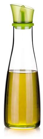 Avilia Bouteille d'huile en verre borosilicate pour cuisine - Huilier avec bec en silicone vert, couvercle en plastique, idéal aussi pour les condiments, lavable au lave-vaisselle, 500 ml