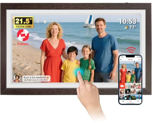 FRAMEO Cornice per foto digitale, 21,5 pollici, grande cornice digitale WiFi con touch screen IPS 1920 x 1080 FHD, USB/Micro SD montabile a parete con rotazione automatica, facile condivisione di