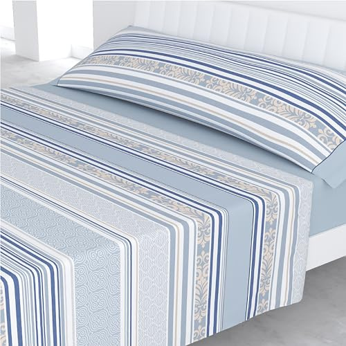 Liniva Home Juego de Sábanas Estampadas de Verano Algodón/Poliéster (Cama 135cm (1 Almohada), Sicilia-Celeste)