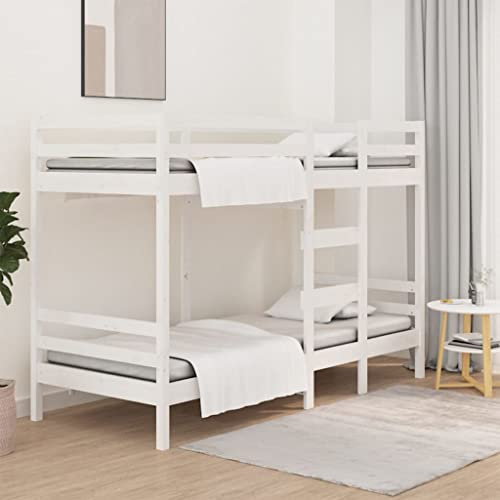 YUHI-HQYD Etagenbett,Doppelbett,Matratzenfundament,Bettgestell mit Kopfteil,Plattform-Bettgestell,Full Size Bed Frame,für Schlafzimmer, Arbeitszimmer,Wohnungen, Weiß 90x190 cm Massivholz Kiefer