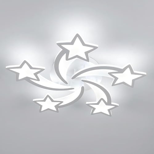 Osairous Lámpara de techo LED Moderna, 60W 6700LM Plafón LED, Creativa con Forma de Estrella 5 Cabezas, Lámpara de techo para Dormitorio, Luz Blanca Fria 6500K